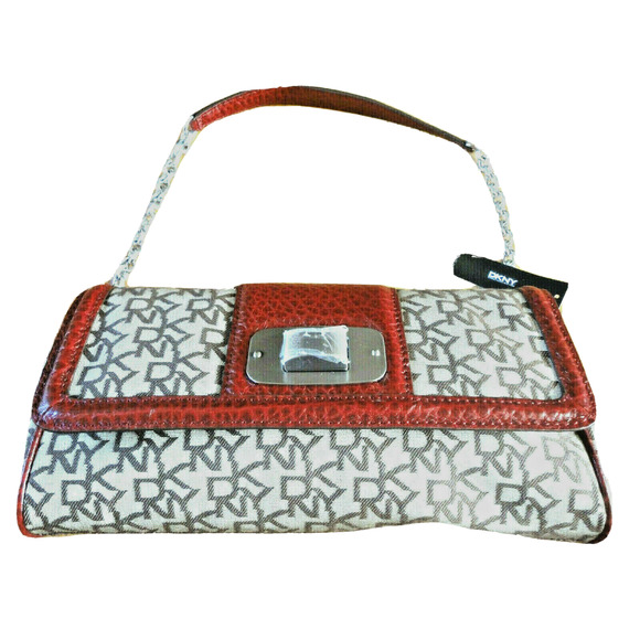 Dkny Mini Shoulder Handbag Jacquard & Red Leather Nappa Chain Clutch Purse New - Picture 2 of 4